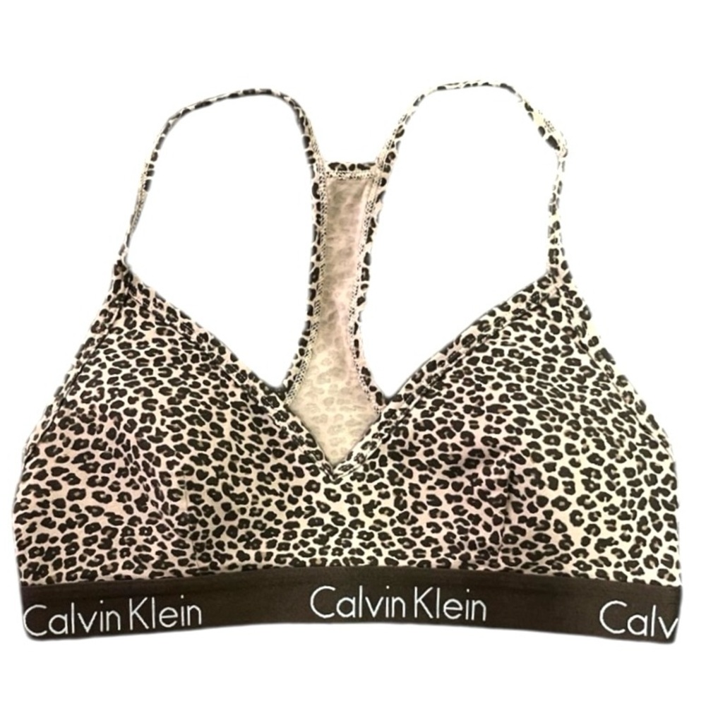 Calvin Klein sz L brown & tan Leopard Print racerback padded pullover Bralette